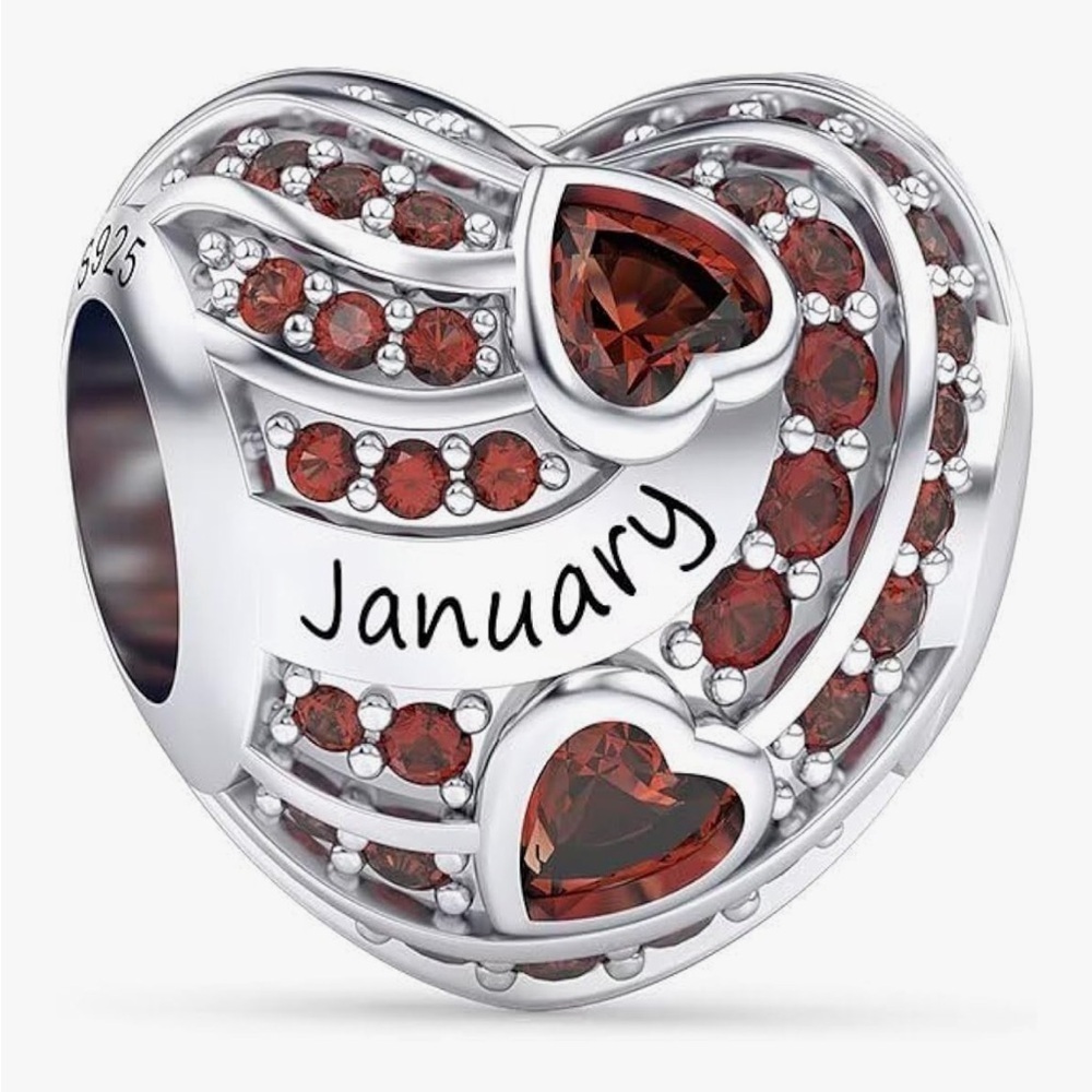 January birthstone Heart-Shaped Sterling 925 fits Pandora bracelets